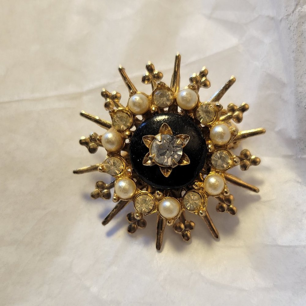Vintage Emmos Crown Jewel Pearl and Rhinestone  Brooch
